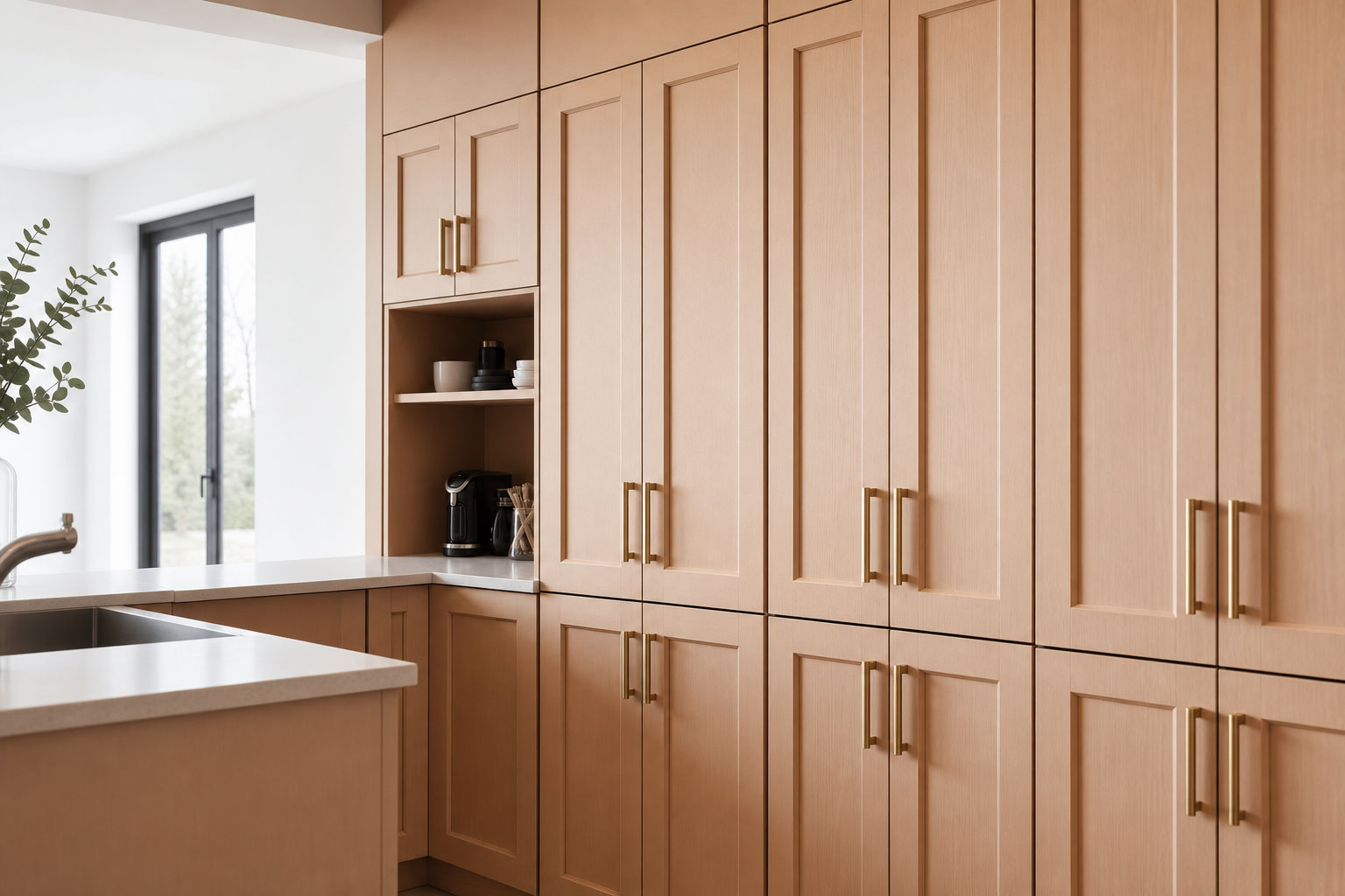 Warm minimalisme in maatwerk: een keukenwand die rust en ritme brengt. — beeld 3