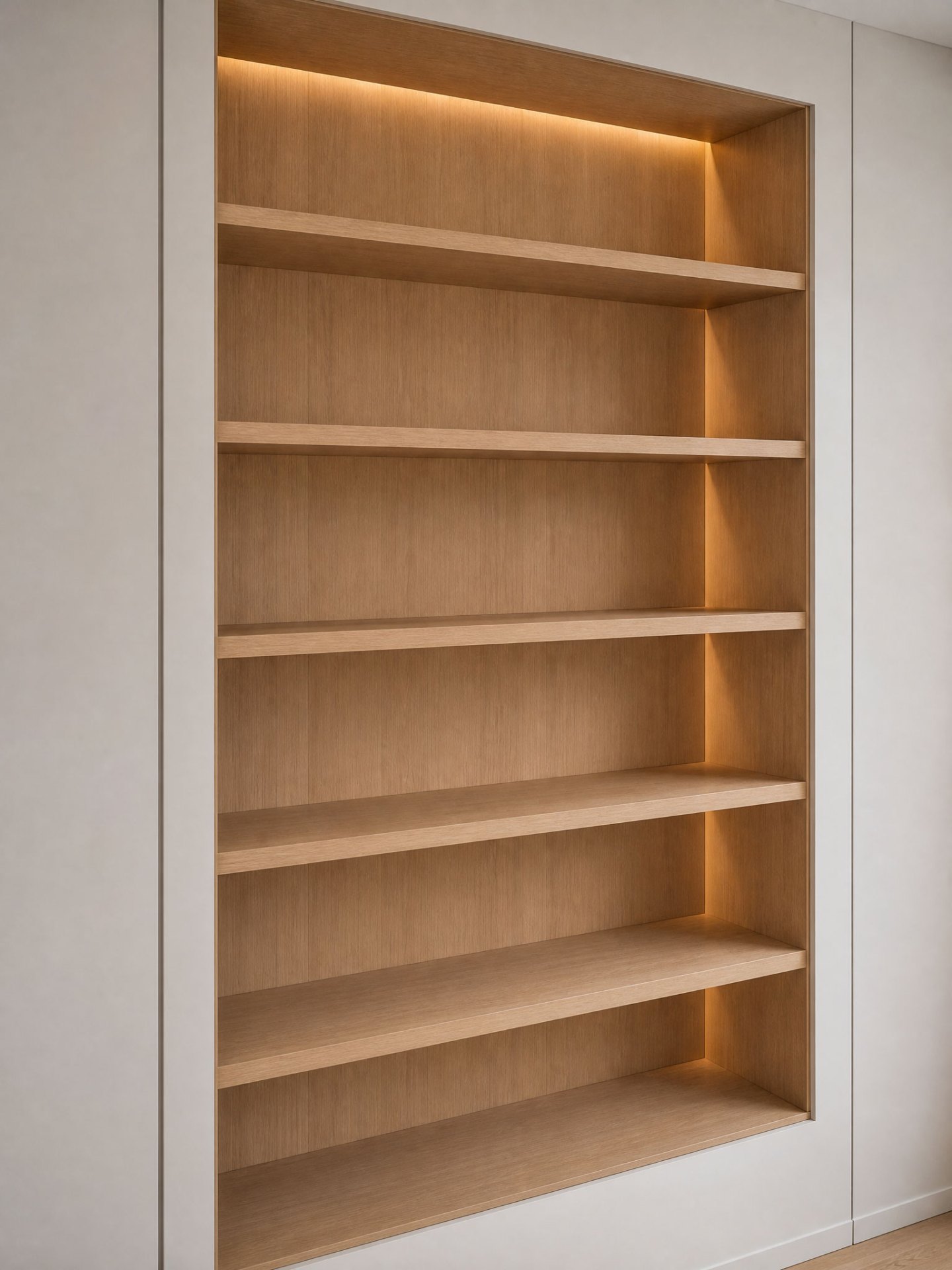 Minimalistische badkamer-nis in acrylsteen met subtiele verlichting